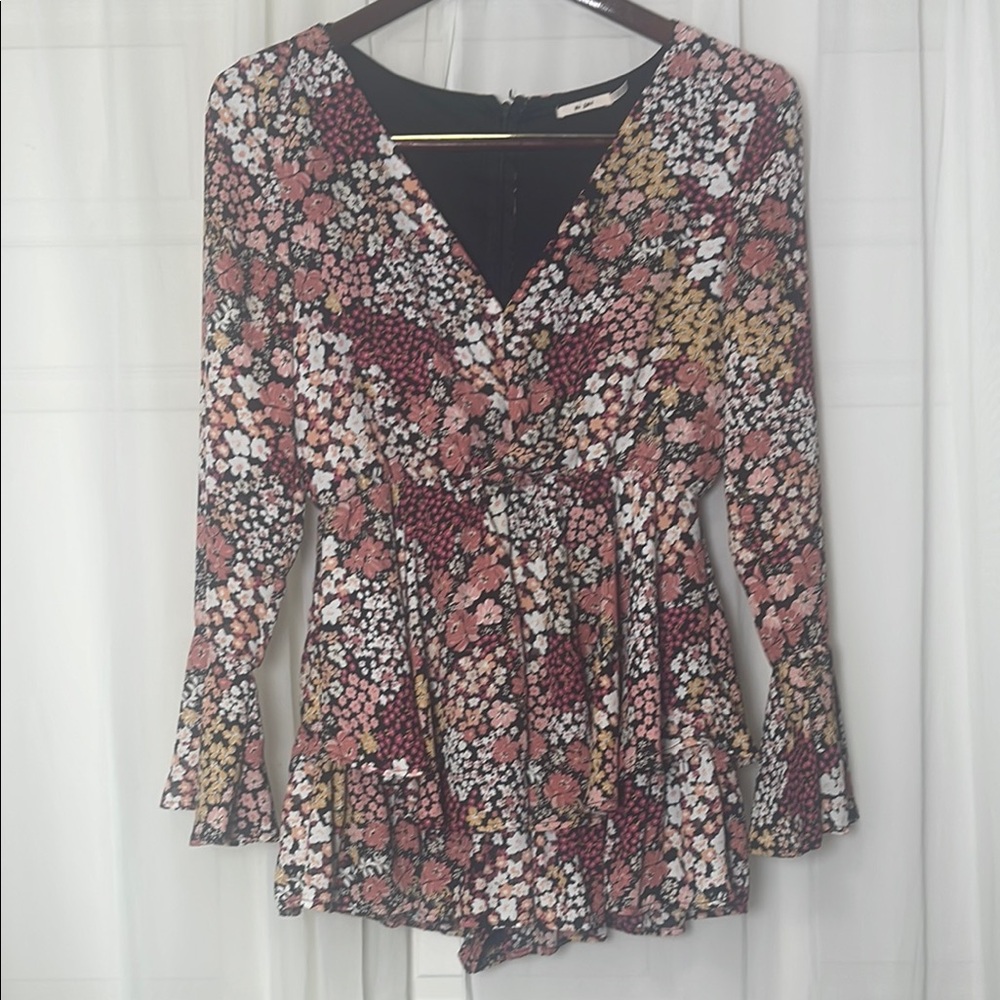 Mi ami - Red and Brown Floral Wrap Jumpsuit size S
